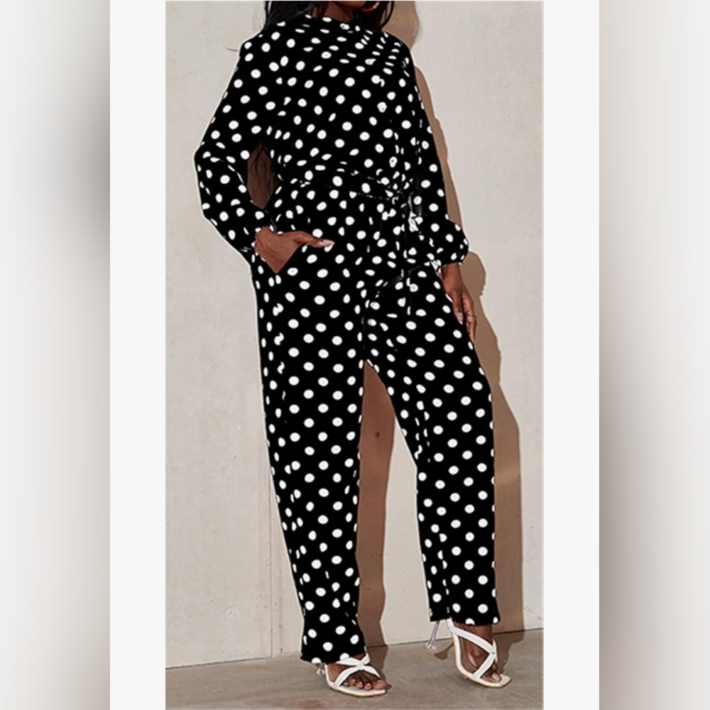 Polka Dot Jumpsuit - Black and White